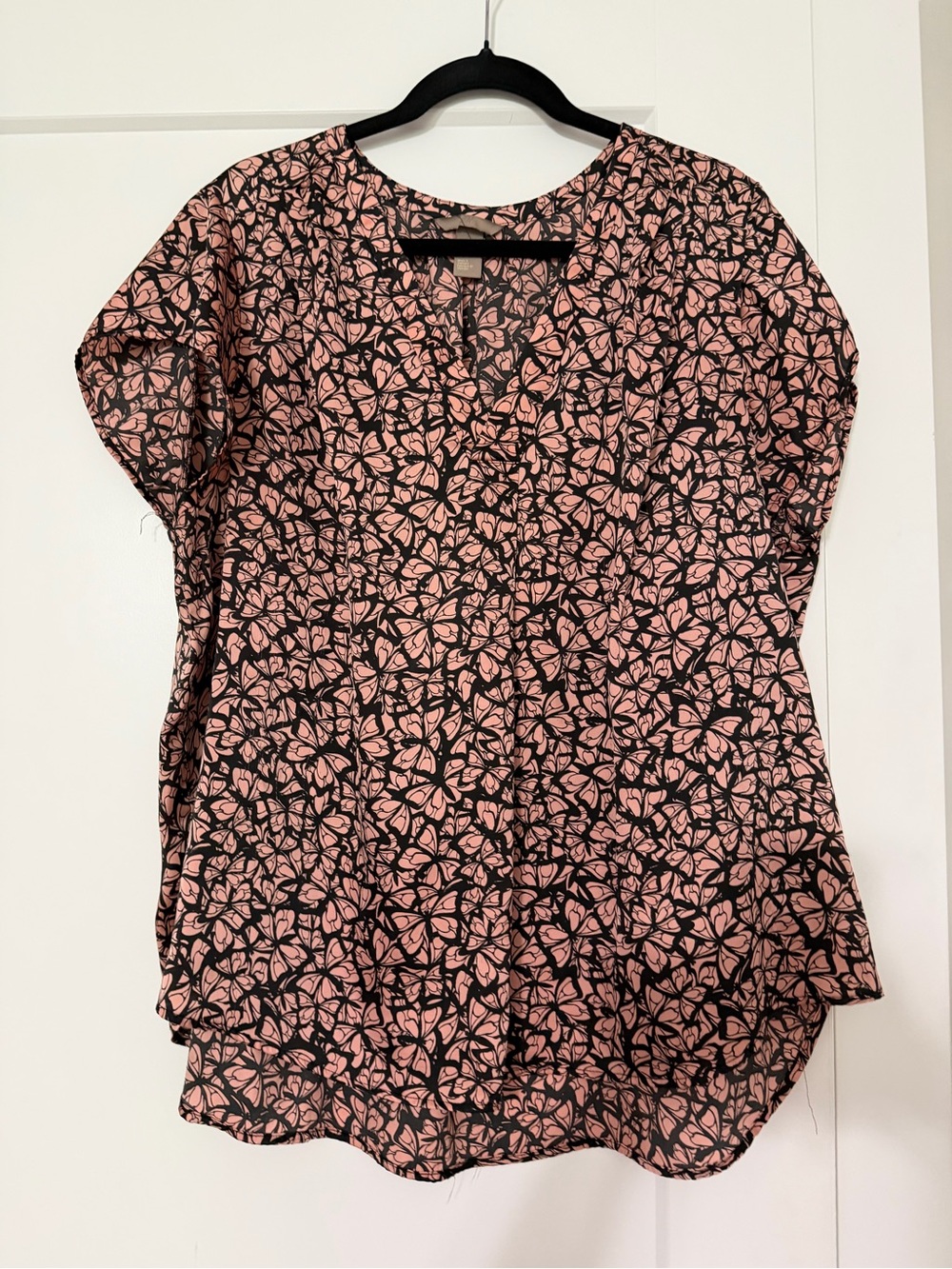 H&M Black Blouse with Pink Butterfly Print
